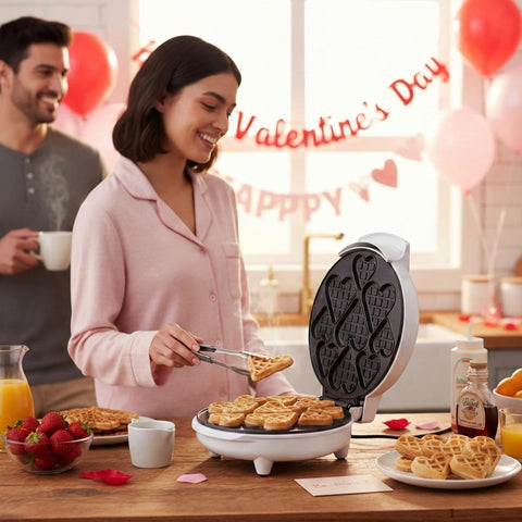 Waffle Wow mini corazones en tres tamaños para desayunos personalizados.