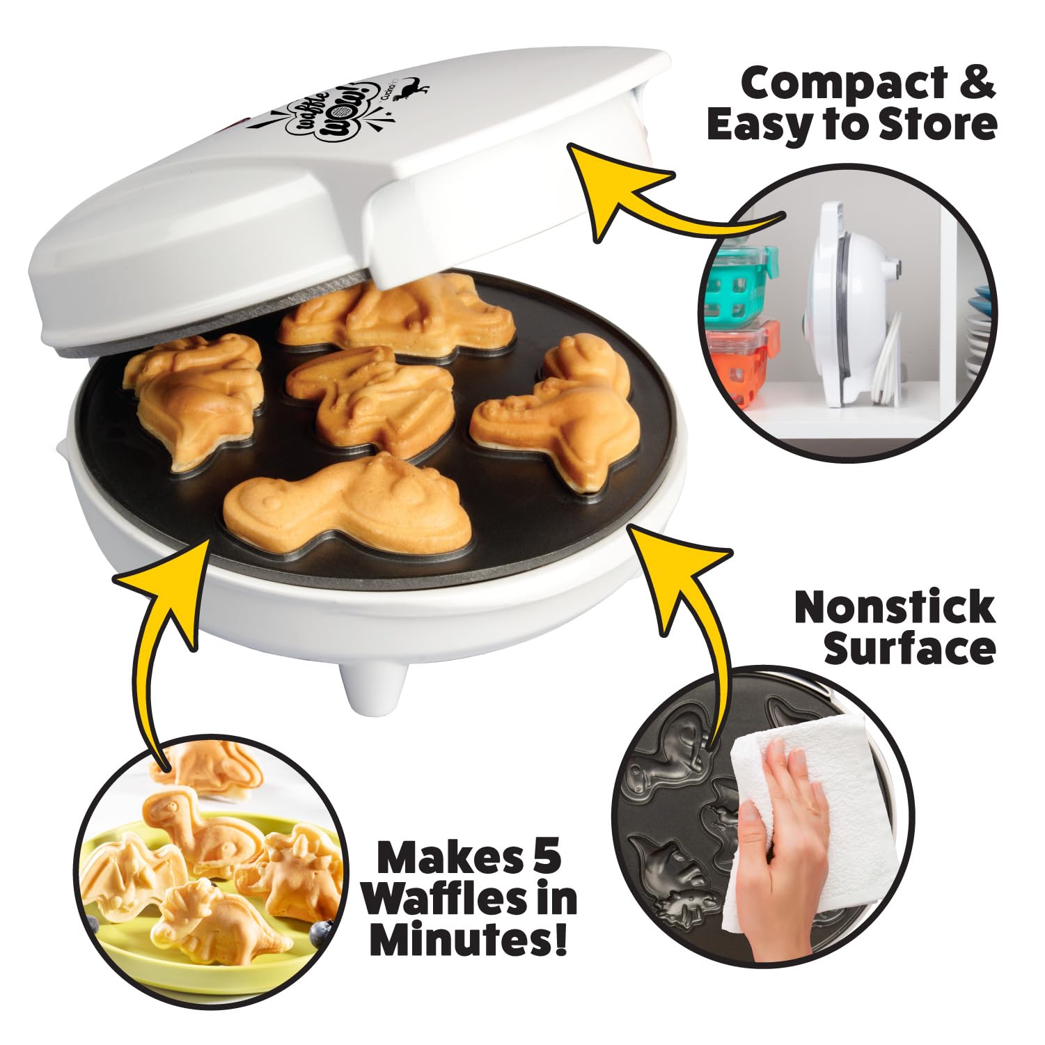Waffle Wow Dino 3D, figuras comestibles para meriendas creativas.