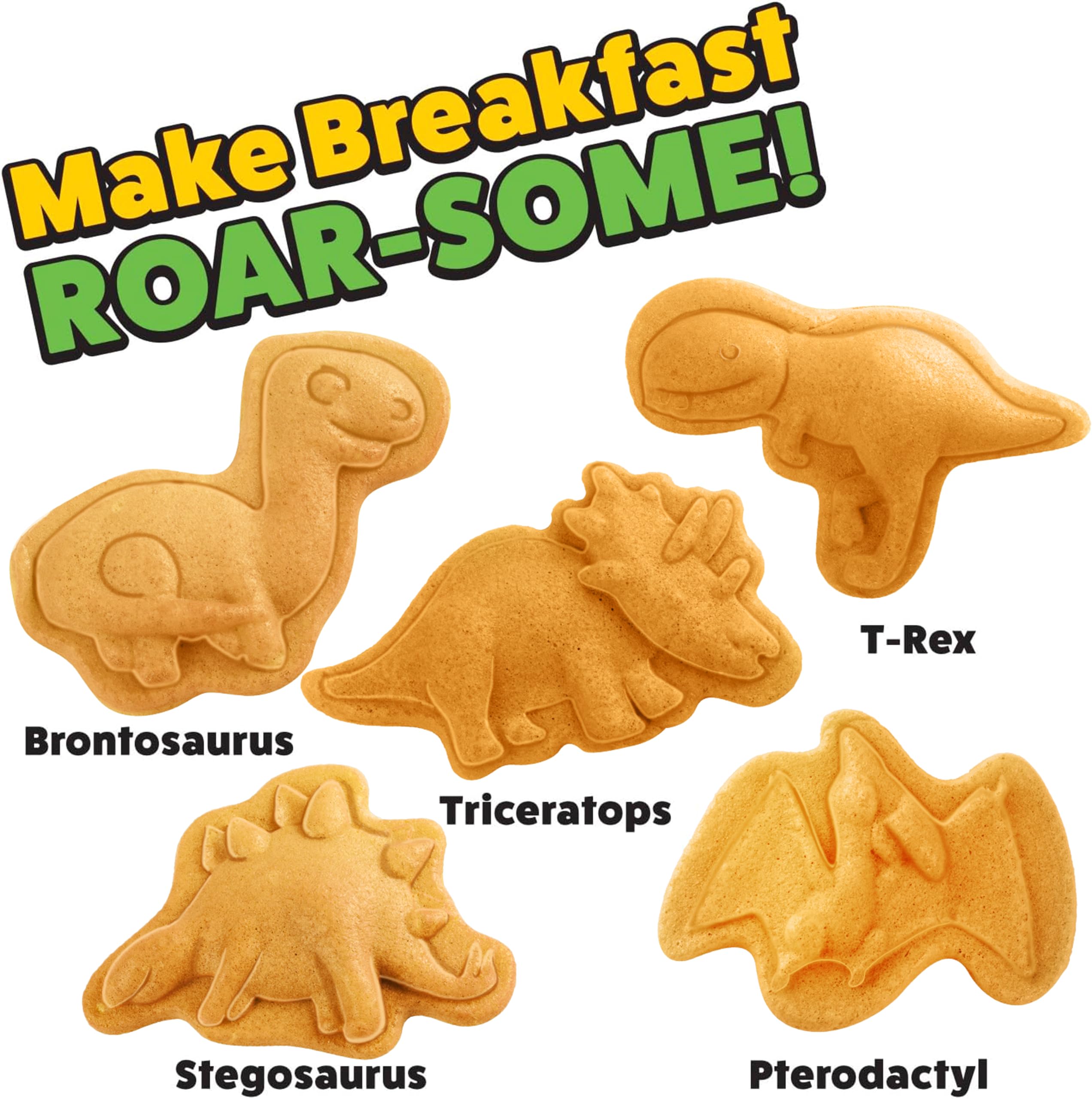 Waffle Wow Dinosaurio 3D con detalle, ideal para fiestas infantiles.