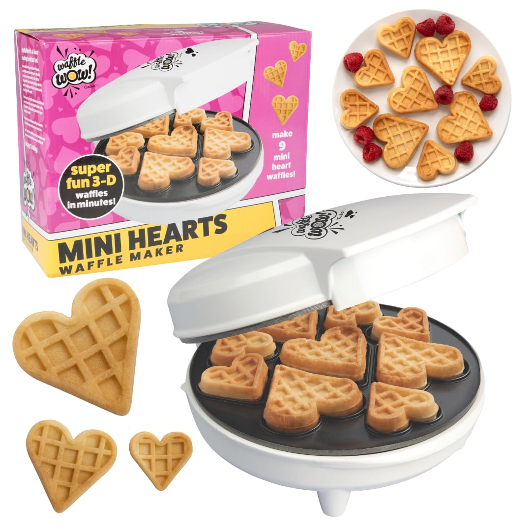 Waffle Wow mini corazones frente al producto, ideal para desayunos románticos.