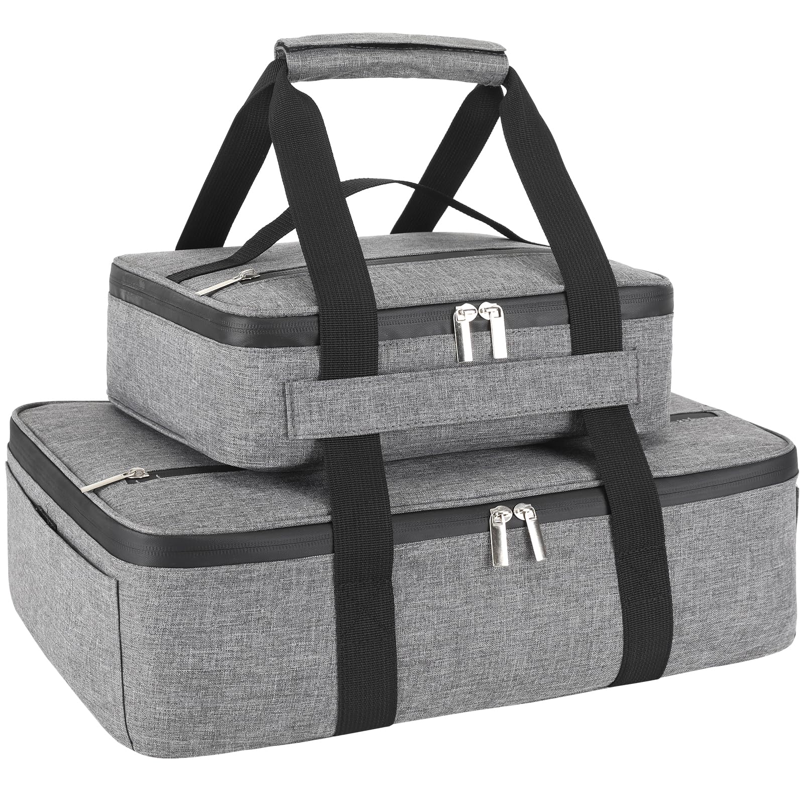 Wakaye cazuela aislada con dos compartimentos gris para transportar guisos.