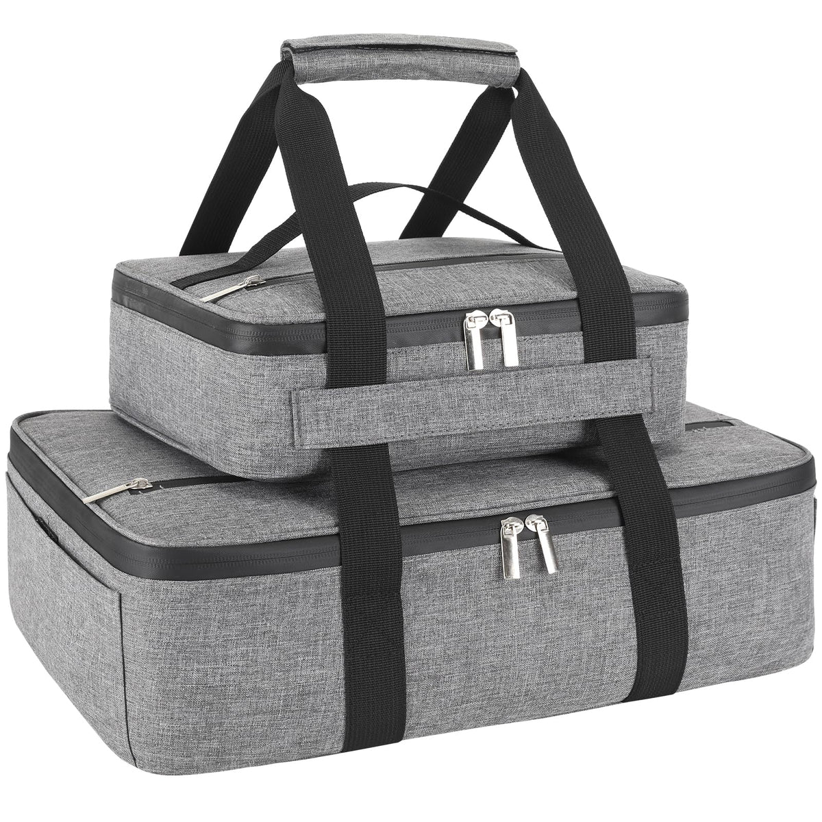 Wakaye cazuela aislada con dos compartimentos gris para transportar guisos.