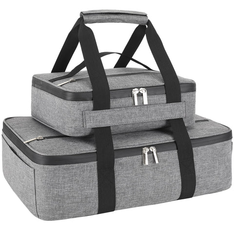 Wakaye cazuela aislada con dos compartimentos gris para transportar guisos.