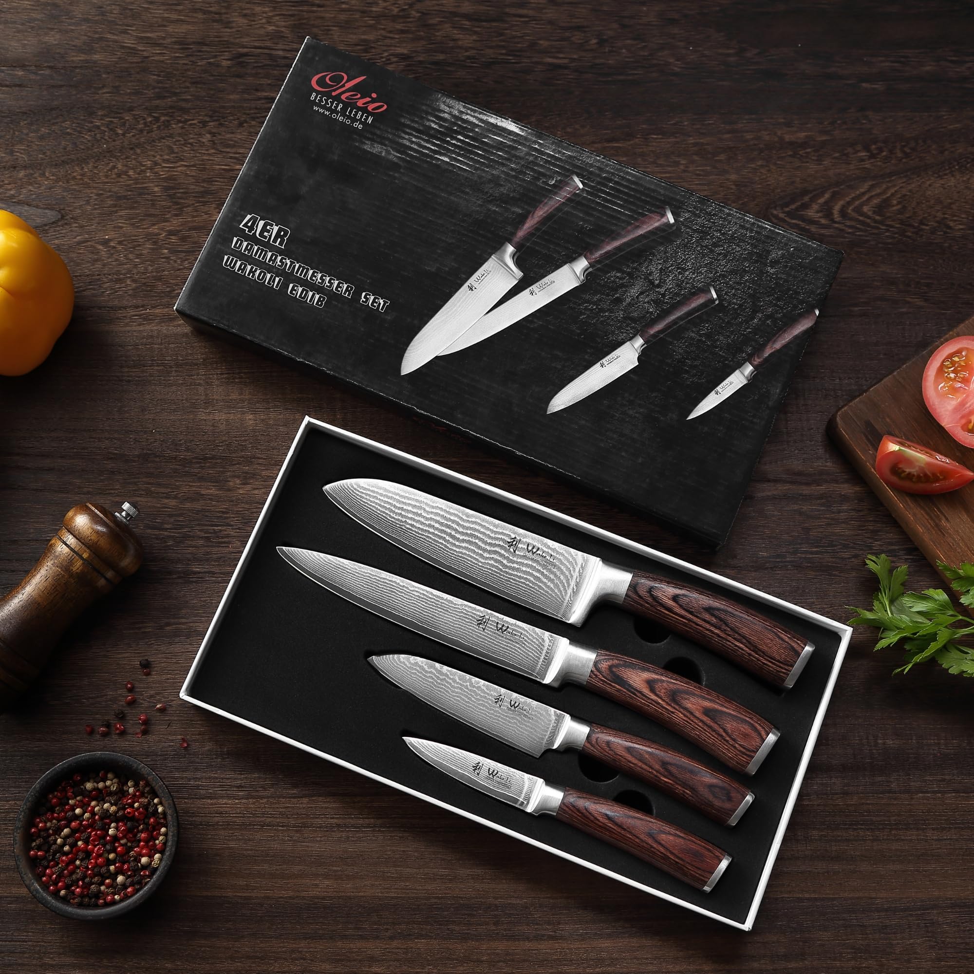 Cuchillo Santoku Wakoli EDIB con damasco, versátil para verduras y pescado