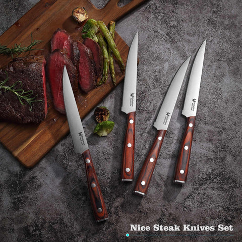 Corte de carne preciso con cuchillo WALLOPTON en mesa.