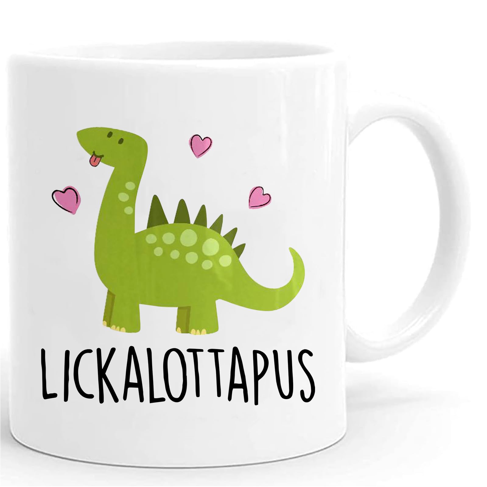 Waldeal Lickalottapus: taza dino verde con corazones, ideal para café diario.