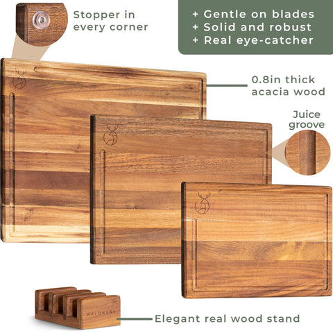 Conjunto WALDWERK en acacia, ideal como regalo práctico para cocinas.