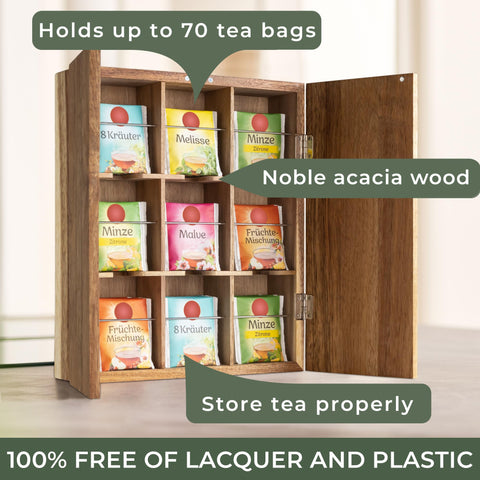 WALDWERK Organizador de té con diseño inteligente y cortes internos facilita retirar bolsitas.