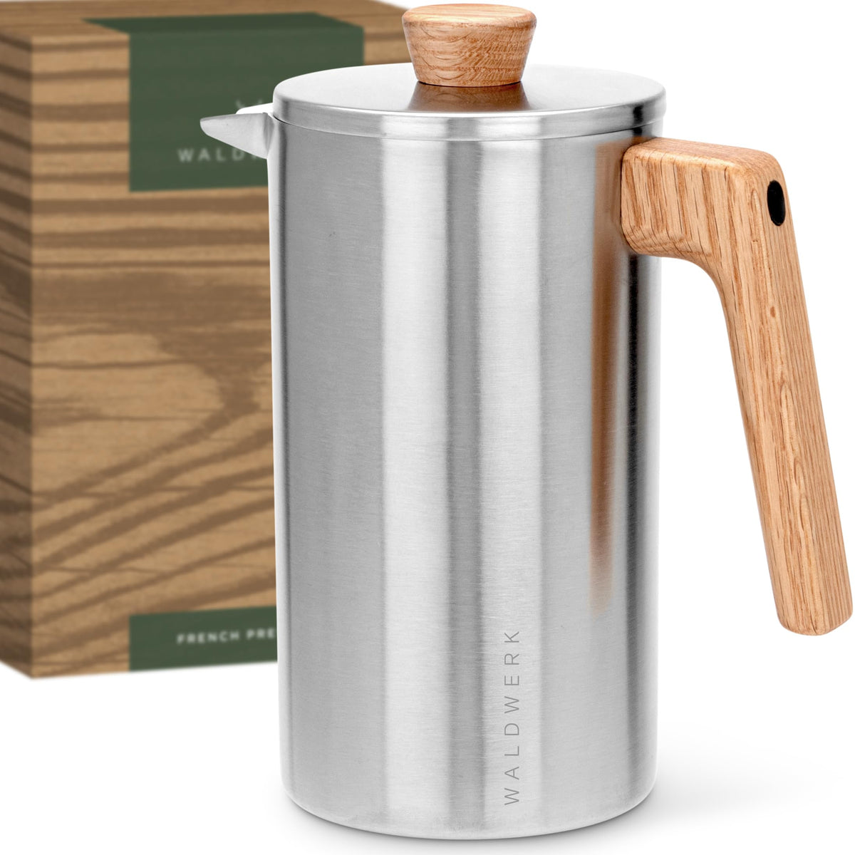 WALDWERK Prensa Francesa 34 onzas con mango de roble para rituales de café matutino.