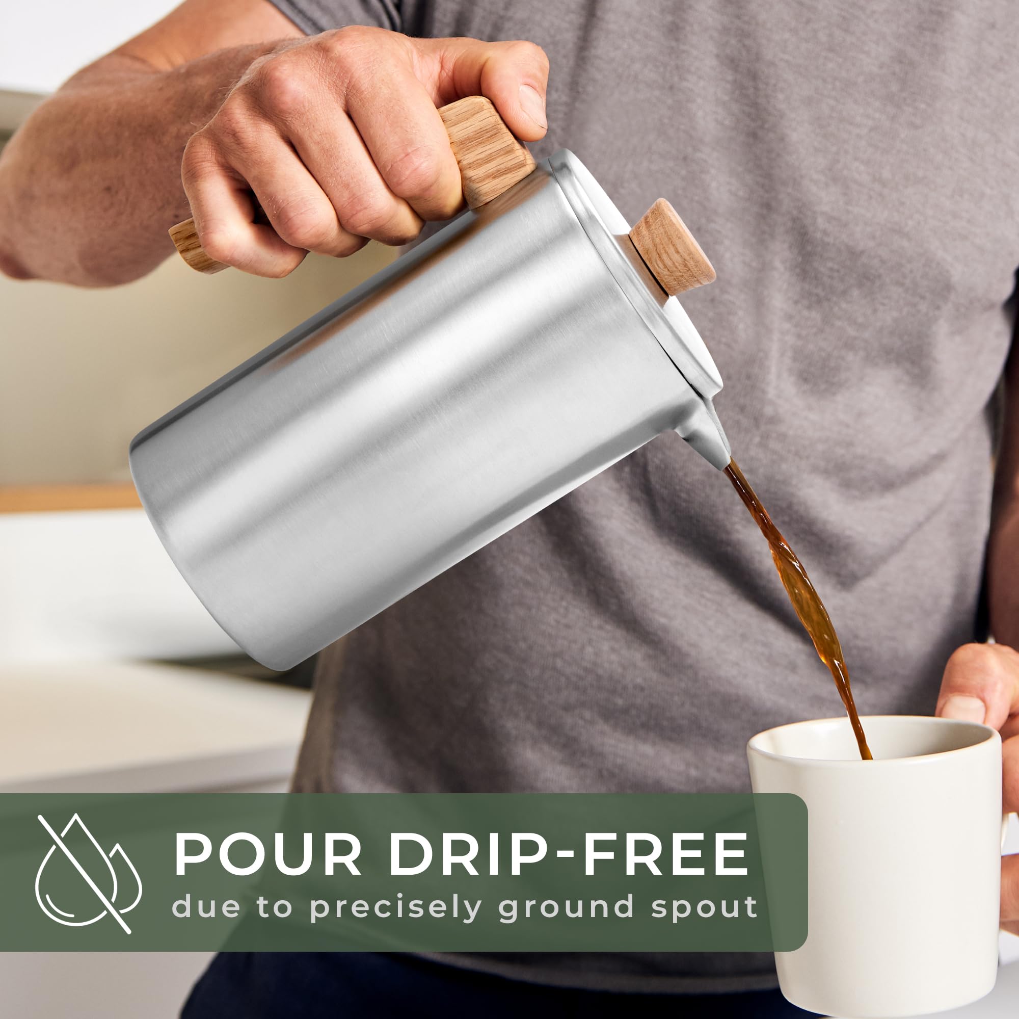 WALDWERK Prensa Francesa con aislamiento de doble pared conserva la temperatura para desayunos prolongados.