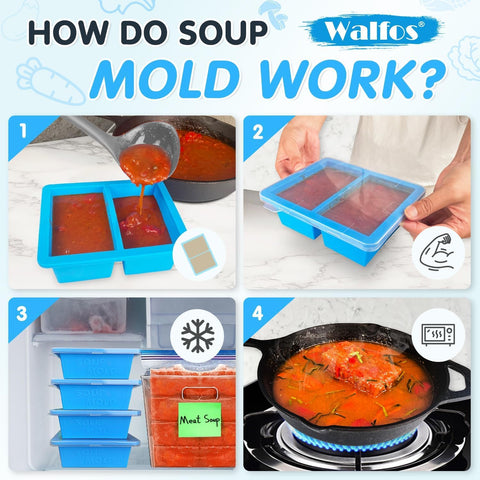 Bandeja de silicona Walfos con desmolde fácil para porciones listas.