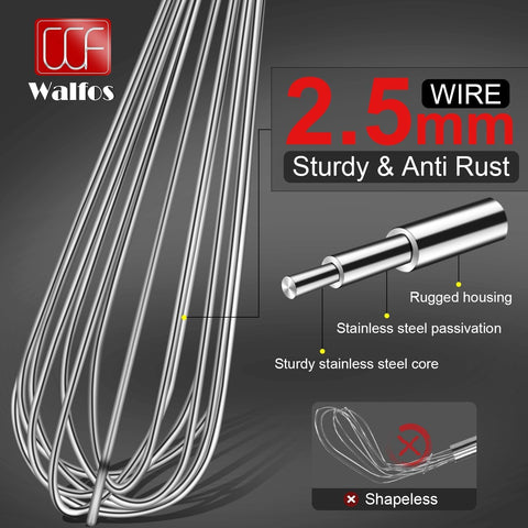 Batidor Walfos 14p uso doméstico y profesional, versátil para cocina grande.