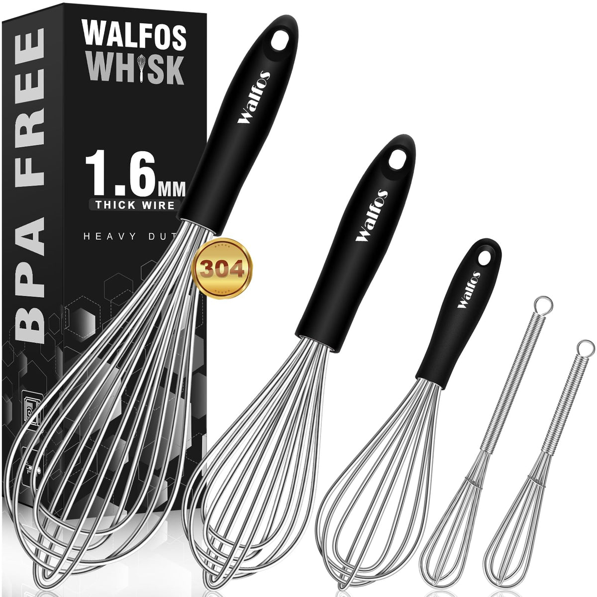 Batidor Walfos mini de 5 pulgadas, acero inoxidable, batidos rápidos y uniformes.