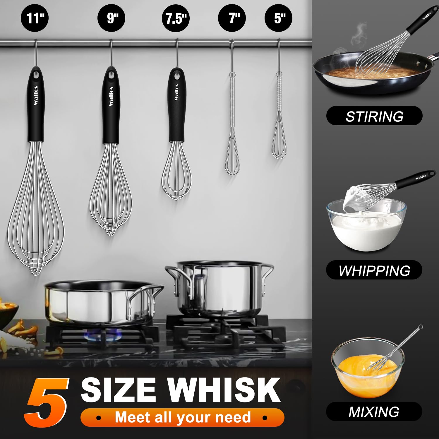 Batidor Walfos de 9 pulgadas para cremas y salsas ligeras.