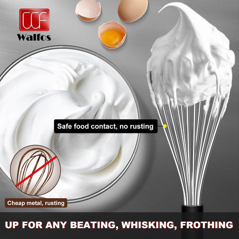 Batidor Walfos resistente al calor hasta 600°F para uso en caliente.