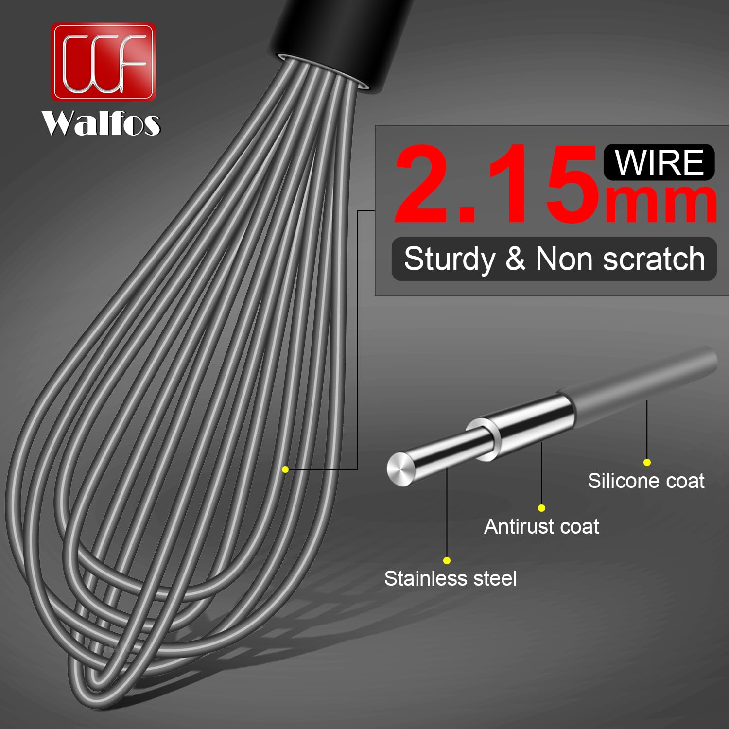 Batidor de silicona Walfos 9in con recubrimiento suave protege utensilios