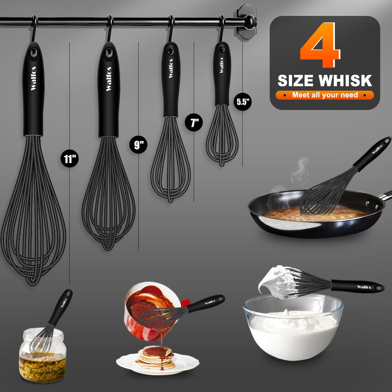 Batidor de silicona Walfos para crema suave y mezcla homogénea.