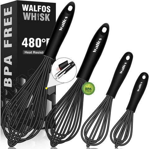 Walfos batidor de silicona set de 4, ideal para batir crema y evitar rayaduras.