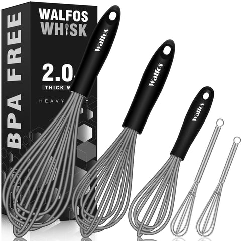 Batidor Walfos de silicona, set de 5-7-11in, ideal para mezclas sin rayar