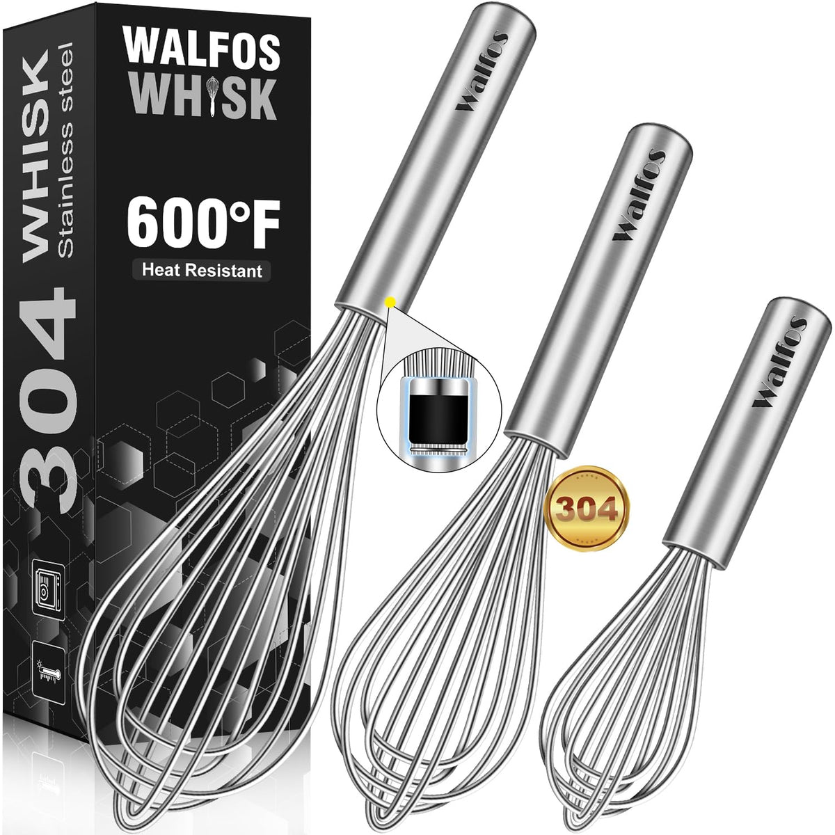Batidor Walfos de 11 pulgadas en acero 304 para mezclas pesadas.