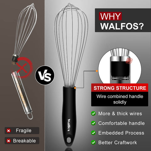Walfos batidor de alambre de 11 pulgadas para mezclas grandes.