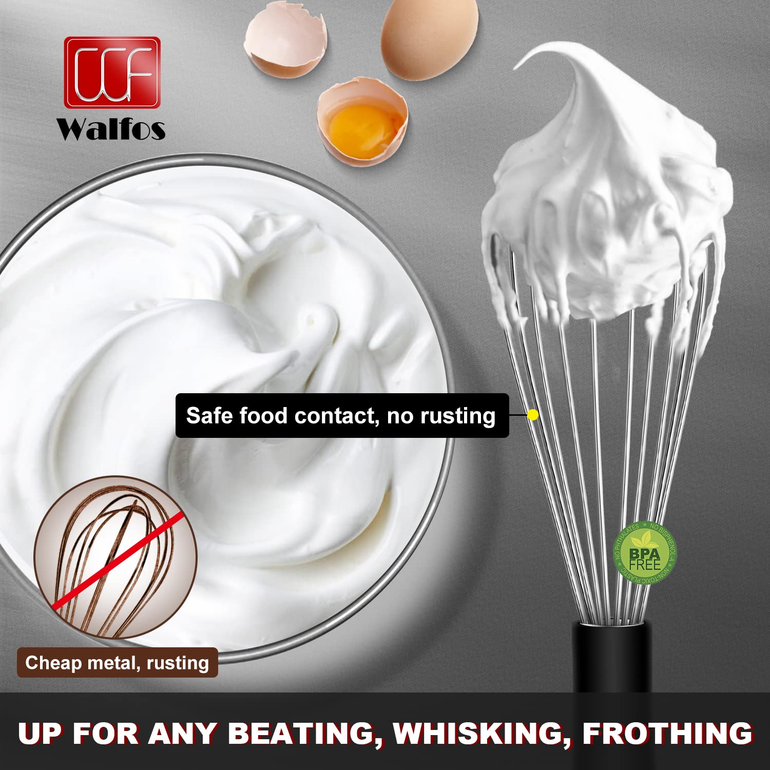 Walfos batidor de alambre de 9 pulgadas ideal para huevos.