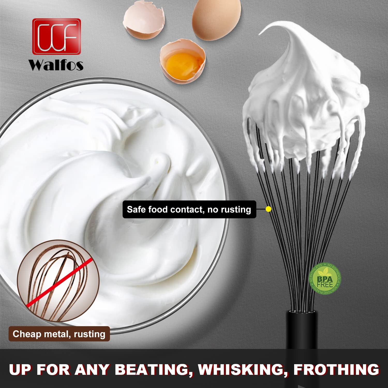 Walfos batidor silicona 11 pulgadas con puntas de acero para batir aeradamente