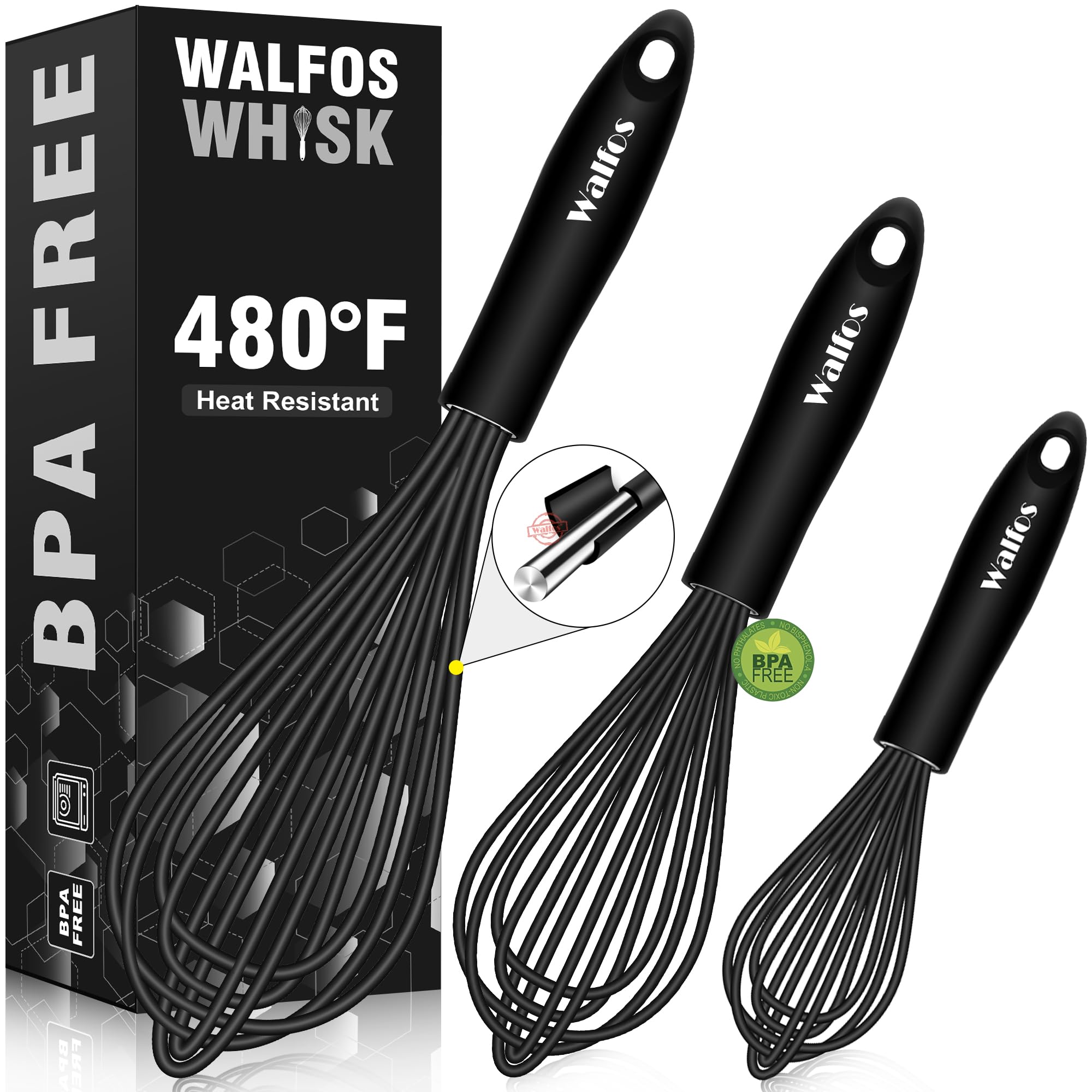 Walfos batidor de silicona 8.5 pulgadas evita rayaduras en sartenes antiadherentes