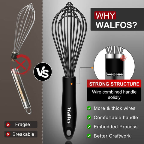 Walfos batidor silicona 9 pulgadas mango ergonómico para uso diario