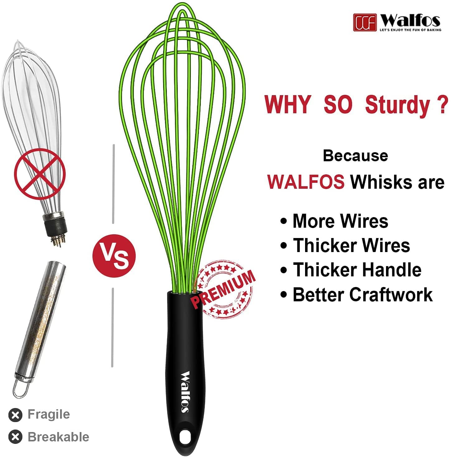 Walfos batidora de silicona evita rayones en utensilios antiadherentes.