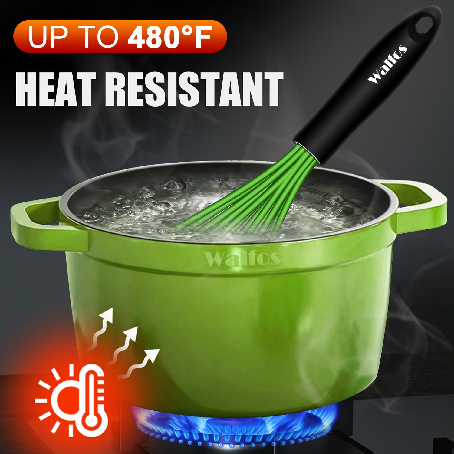 Walfos batidora de silicona resistente al calor, soporta altas temperaturas sin deformarse.