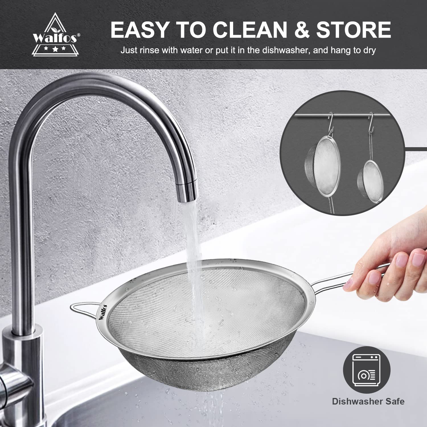 Colador WALFOS para colgar y almacenar, cocina ordenada