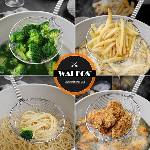 Colador araña Walfos para verduras y pastas, reduce salpicaduras.