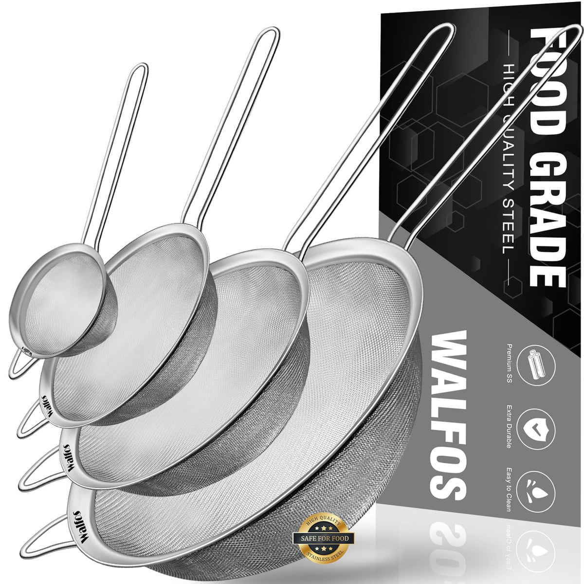 Colador WALFOS de 9.35 pulgadas con malla fina para pasta y quinoa