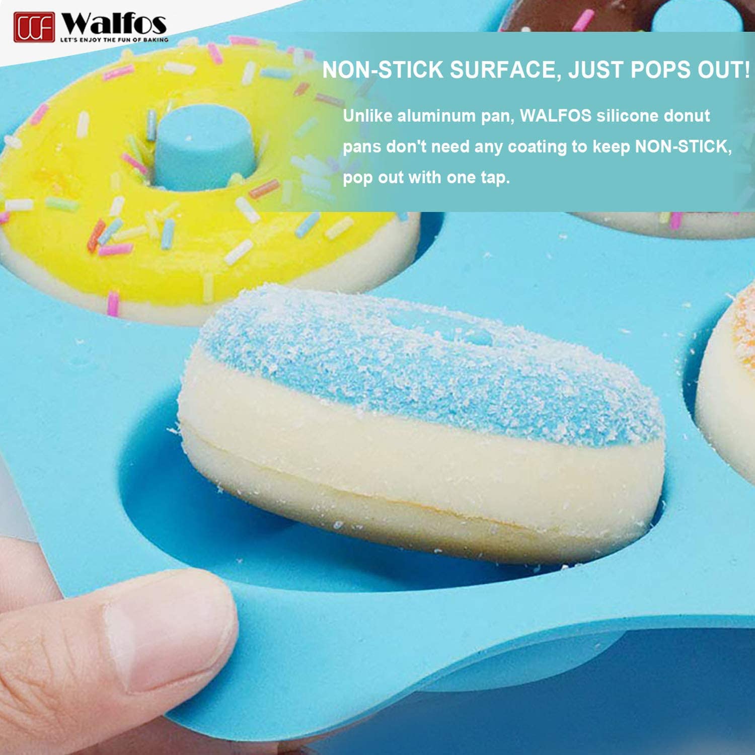 Moldes Walfos de donas silicona aptos para microondas y congelador, uso versátil.