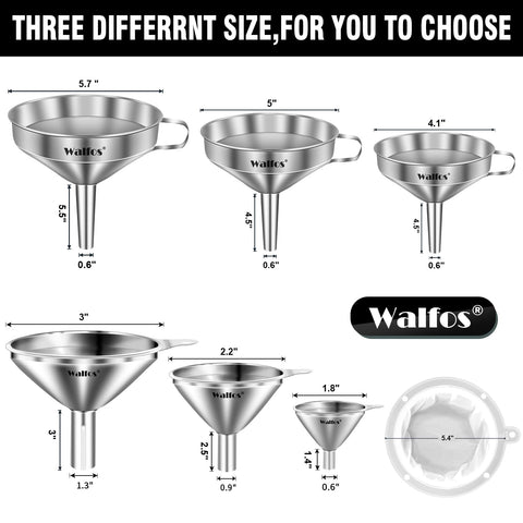 Embudo Walfos boca grande 14.5 cm para transferir líquidos sin goteo.