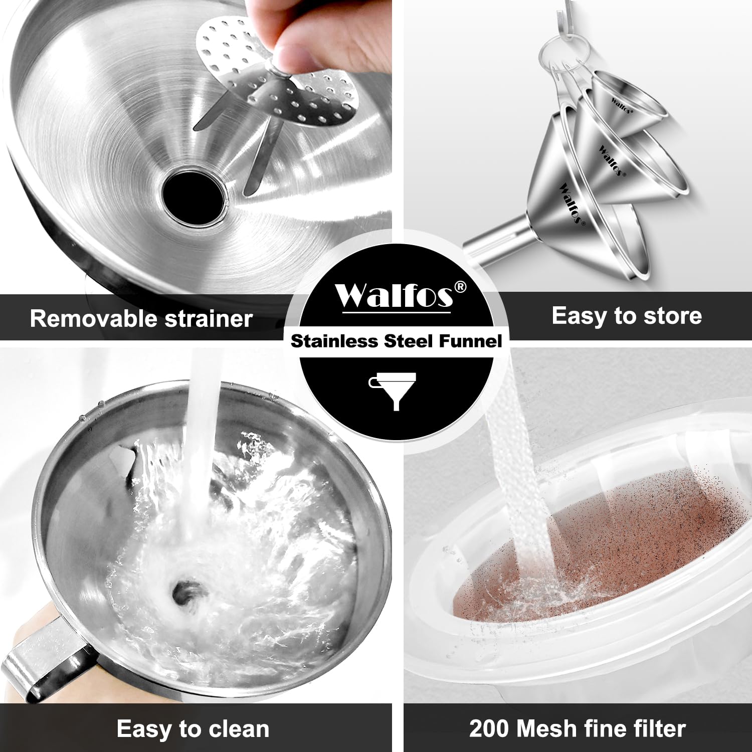 Embudo Walfos boca pequeña 7.62 cm para botellas estrechas.