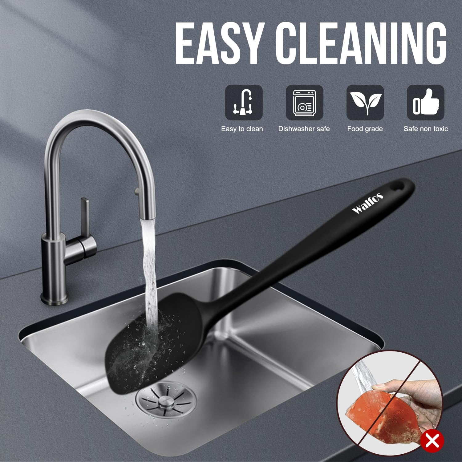 Mango ergonómico WALFOS, facilita agarre cómodo en largas sesiones de cocina.