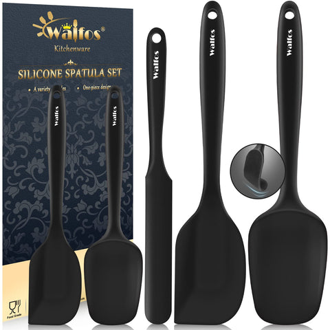 Espátulas de silicona WALFOS negras, vista frontal para cocinar sin rayar ollas.