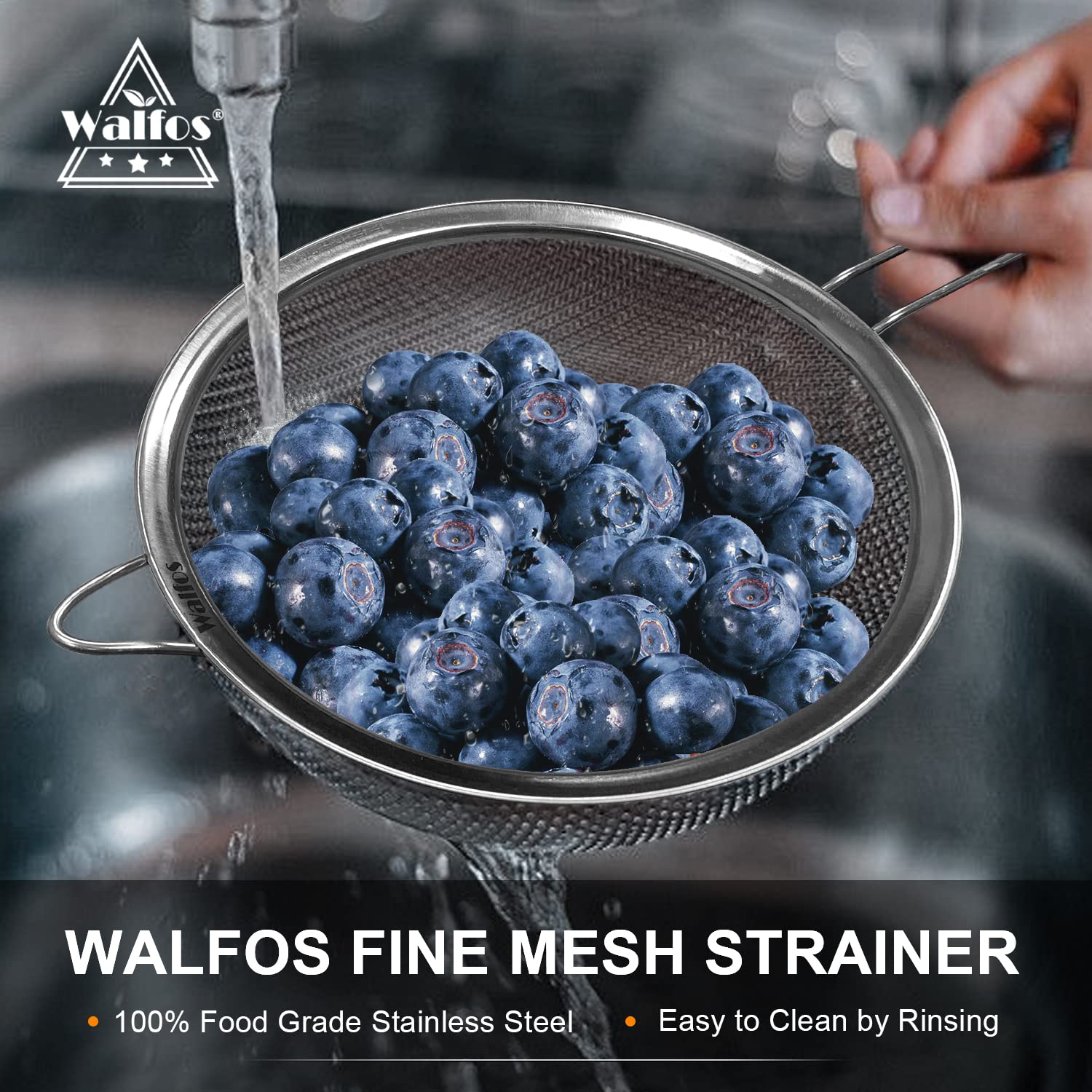 Colar arroz y quinoa con el colador Walfos de 4.6 pulgadas.