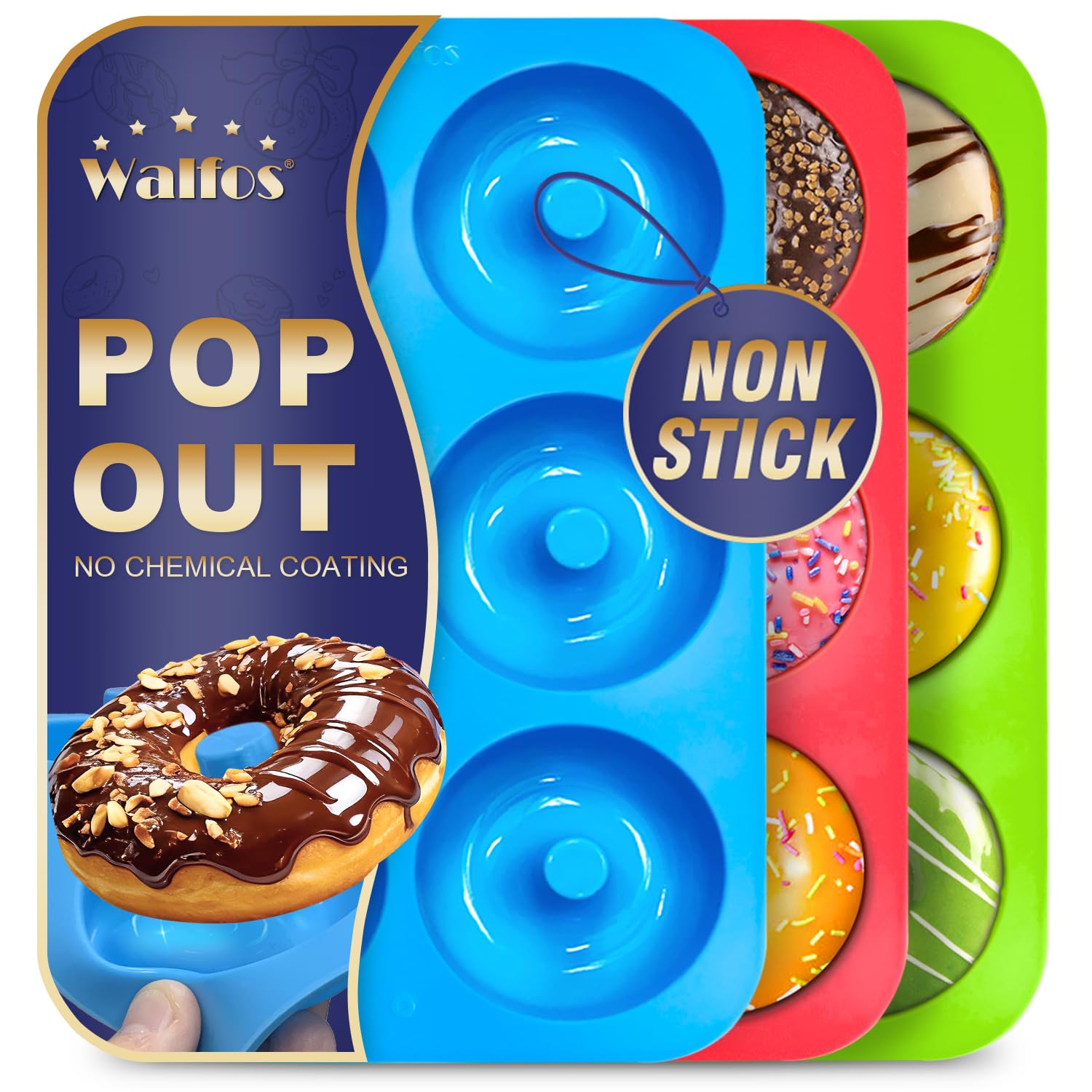 Moldes de donas de silicona Walfos, desmolde fácil para donas caseras.