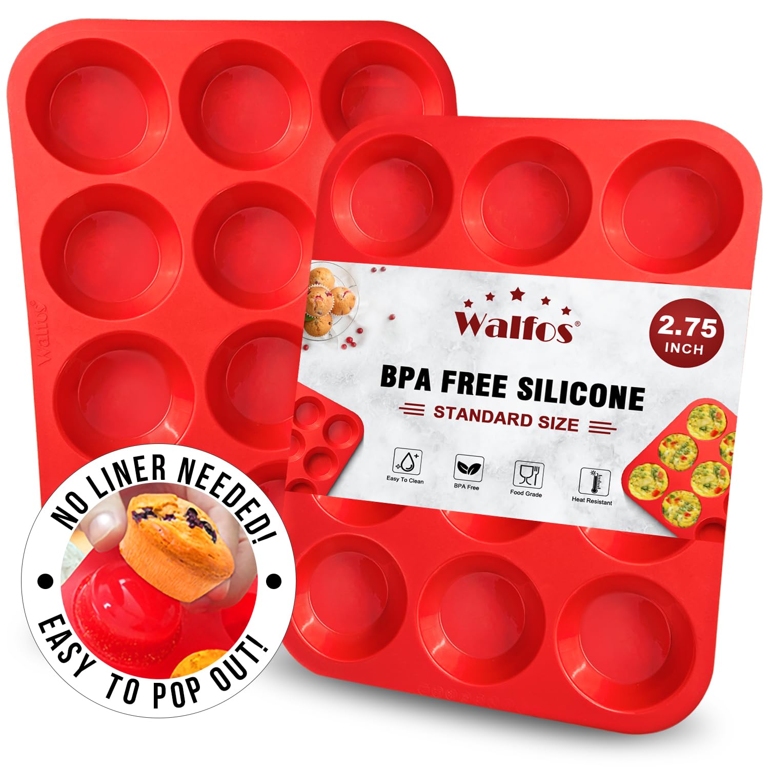 Molde Walfos para muffins con 12 cavidades, ideal para porciones uniformes.