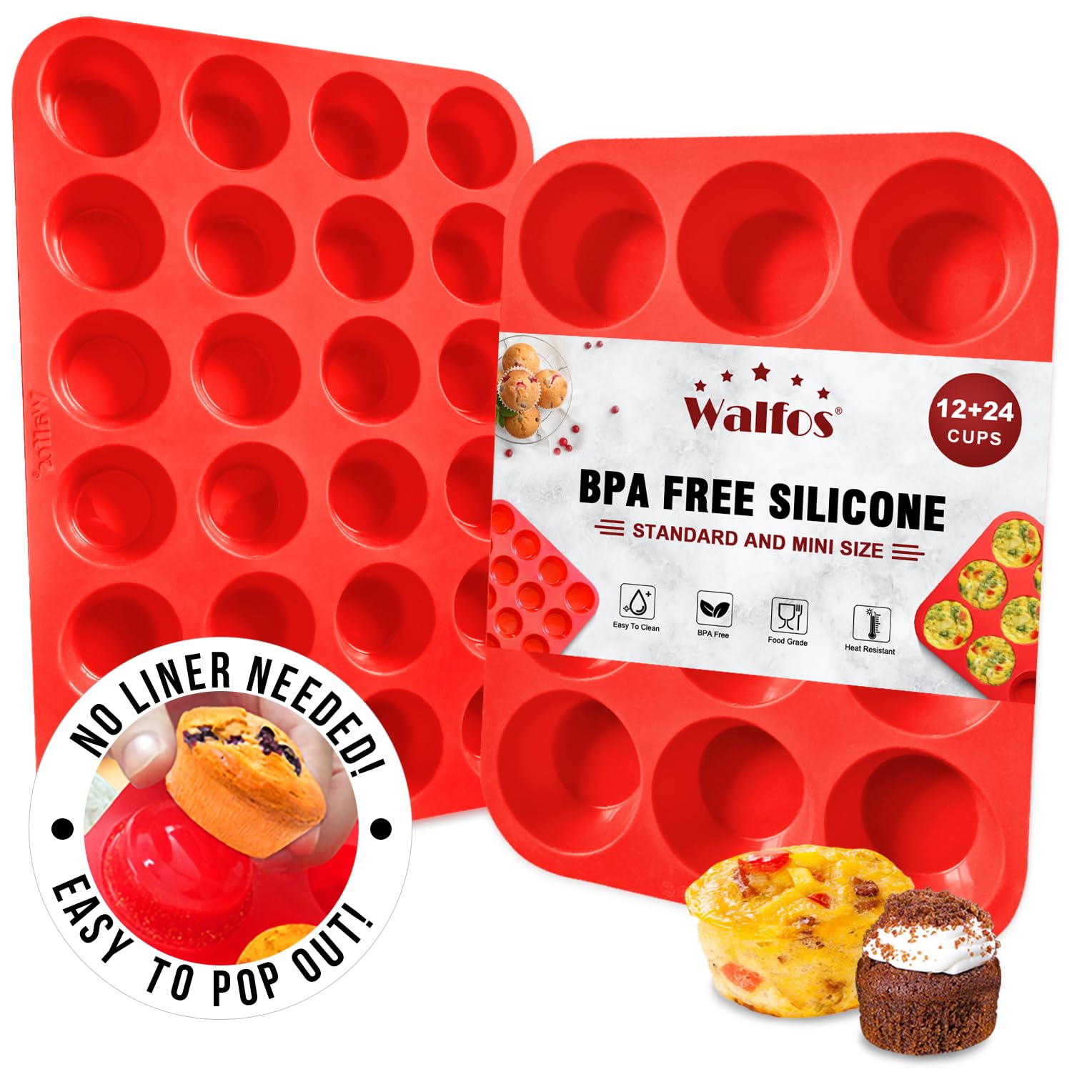 Moldes Walfos de silicona para magdalenas de 12 cavidades, horneado uniforme.