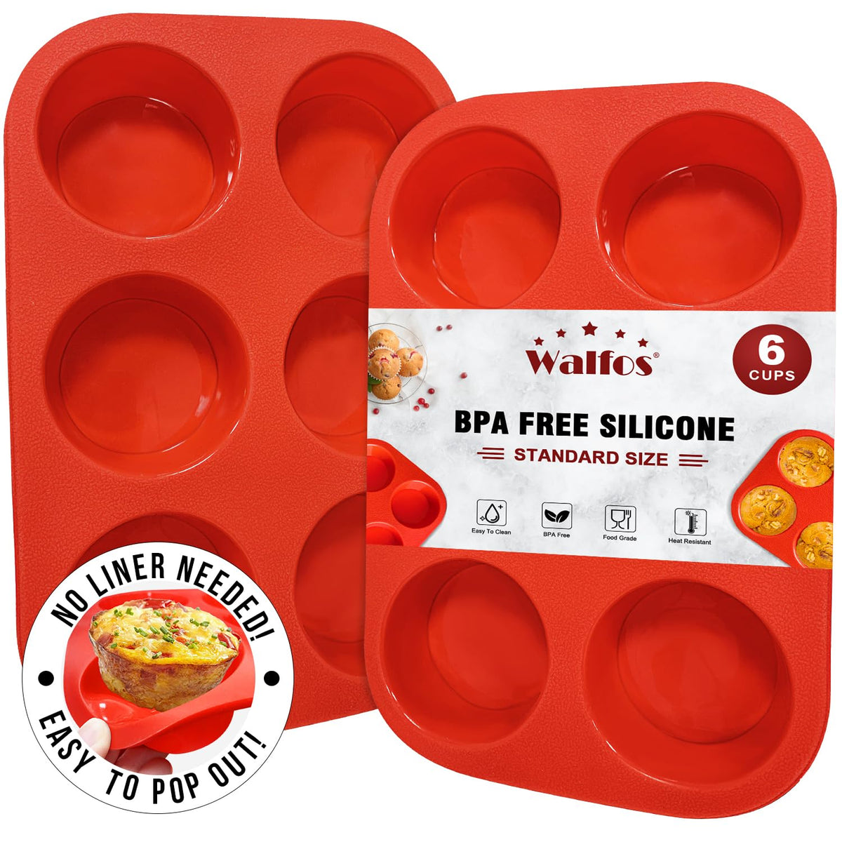 Walfos molde silicona para magdalenas 6 cavidades, desmolde fácil.