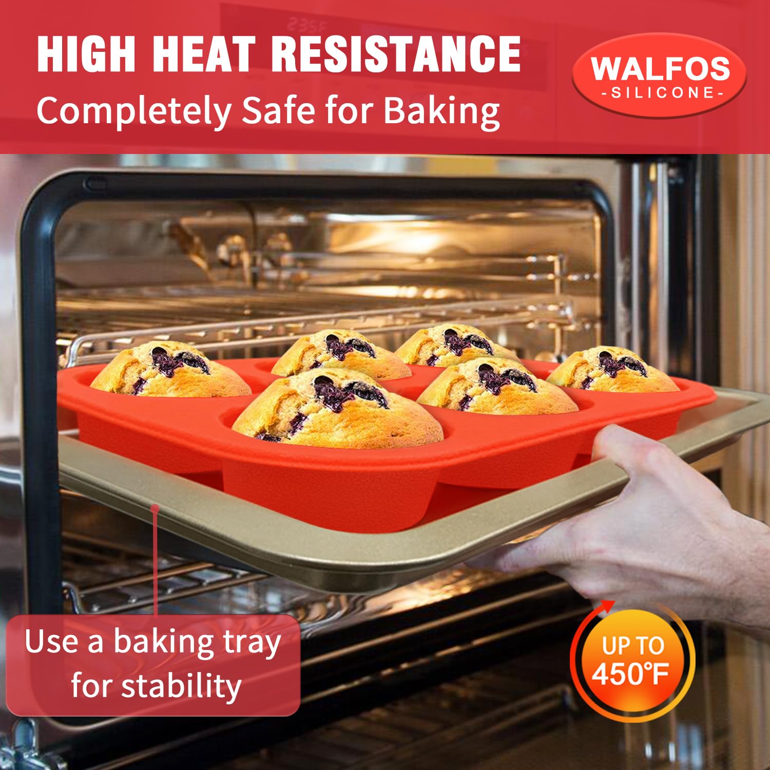 Walfos molde silicona uso en horno y microondas, seguro para diversas recetas.