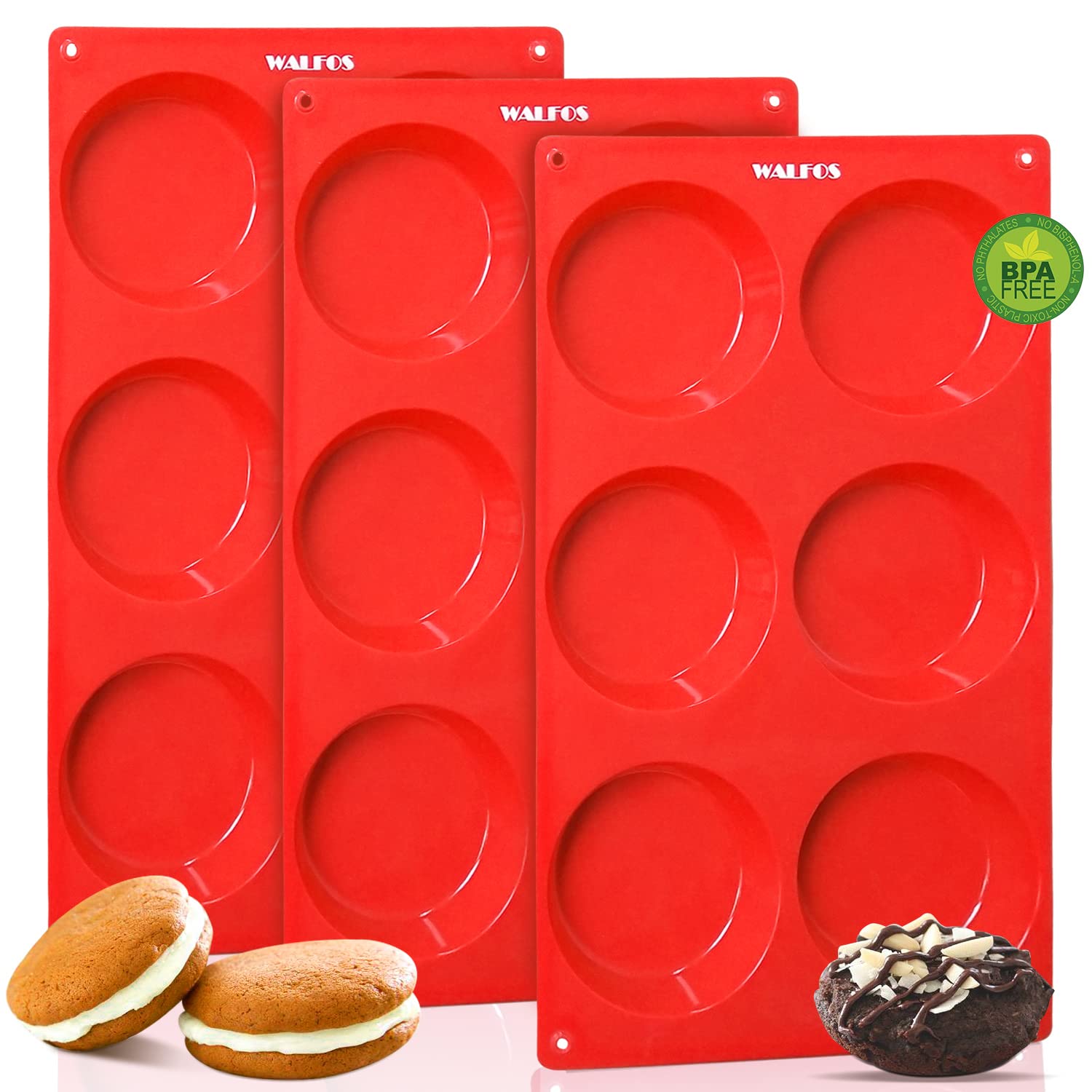 Moldes Walfos de silicona para whoopie pie, fácil desmolde y limpieza.
