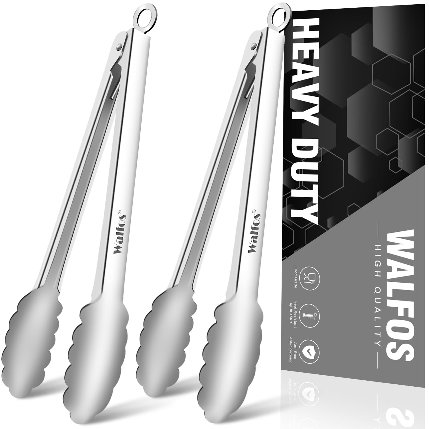 Pinzas Walfos de cocina 12 pulgadas de metal para cocinar con seguridad.