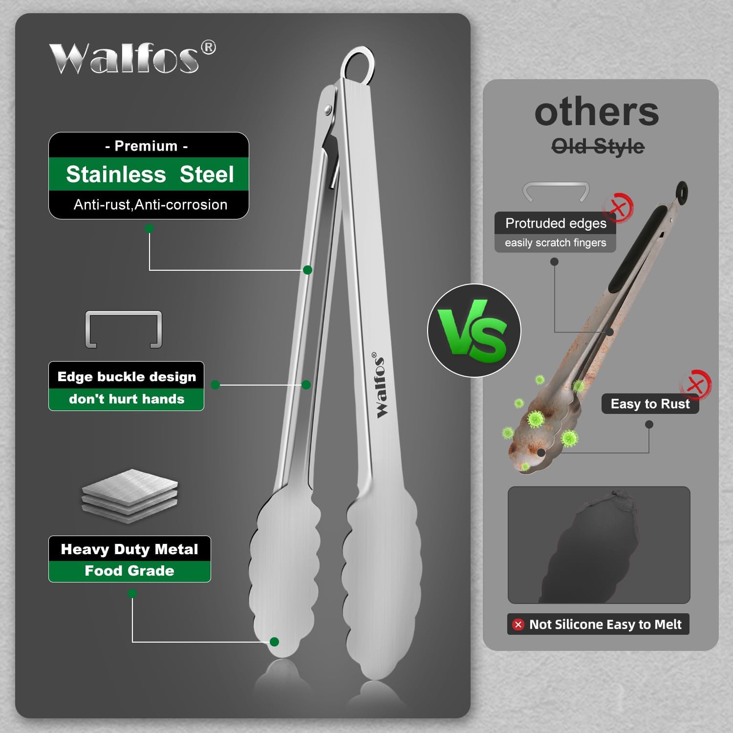 Walfos pinzas para carnes y pescados, voltear con control.