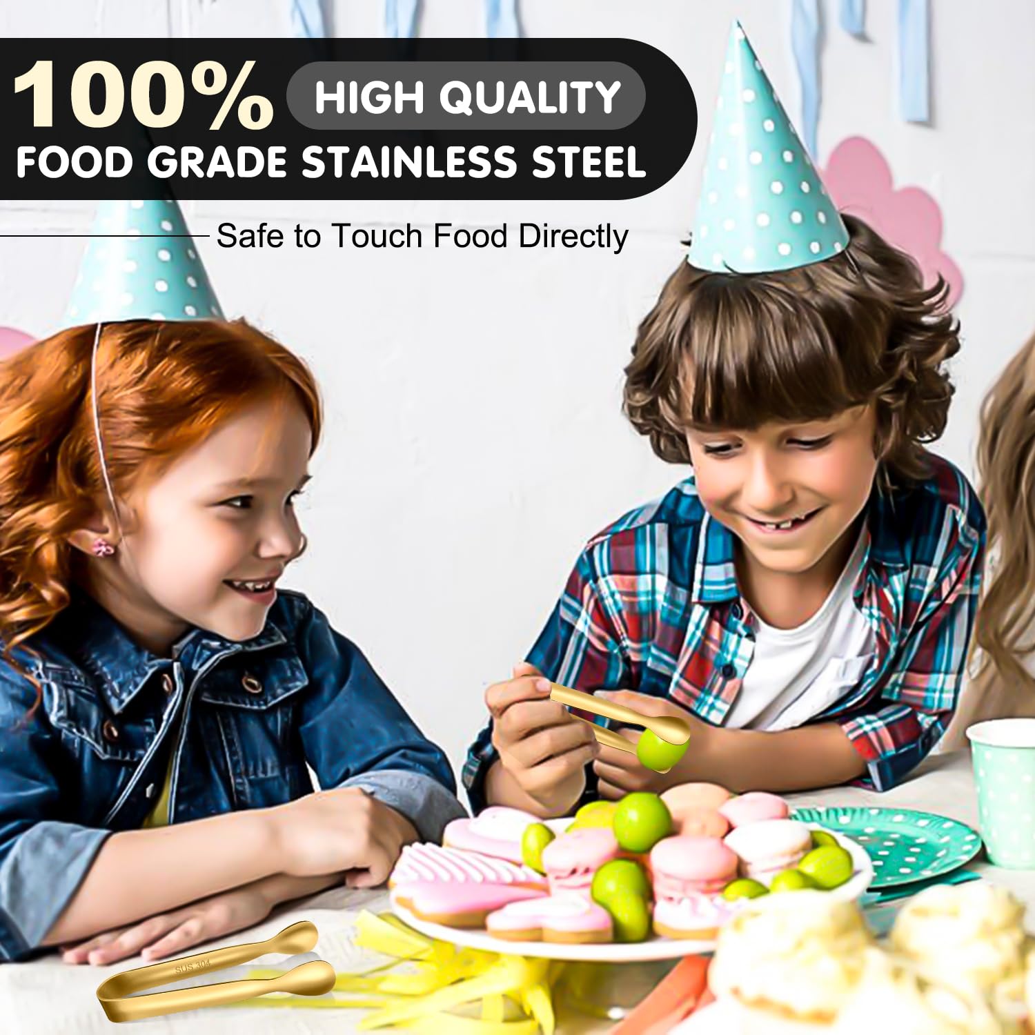 Pinzas doradas Walfos para niños, ideal para mesas familiares.