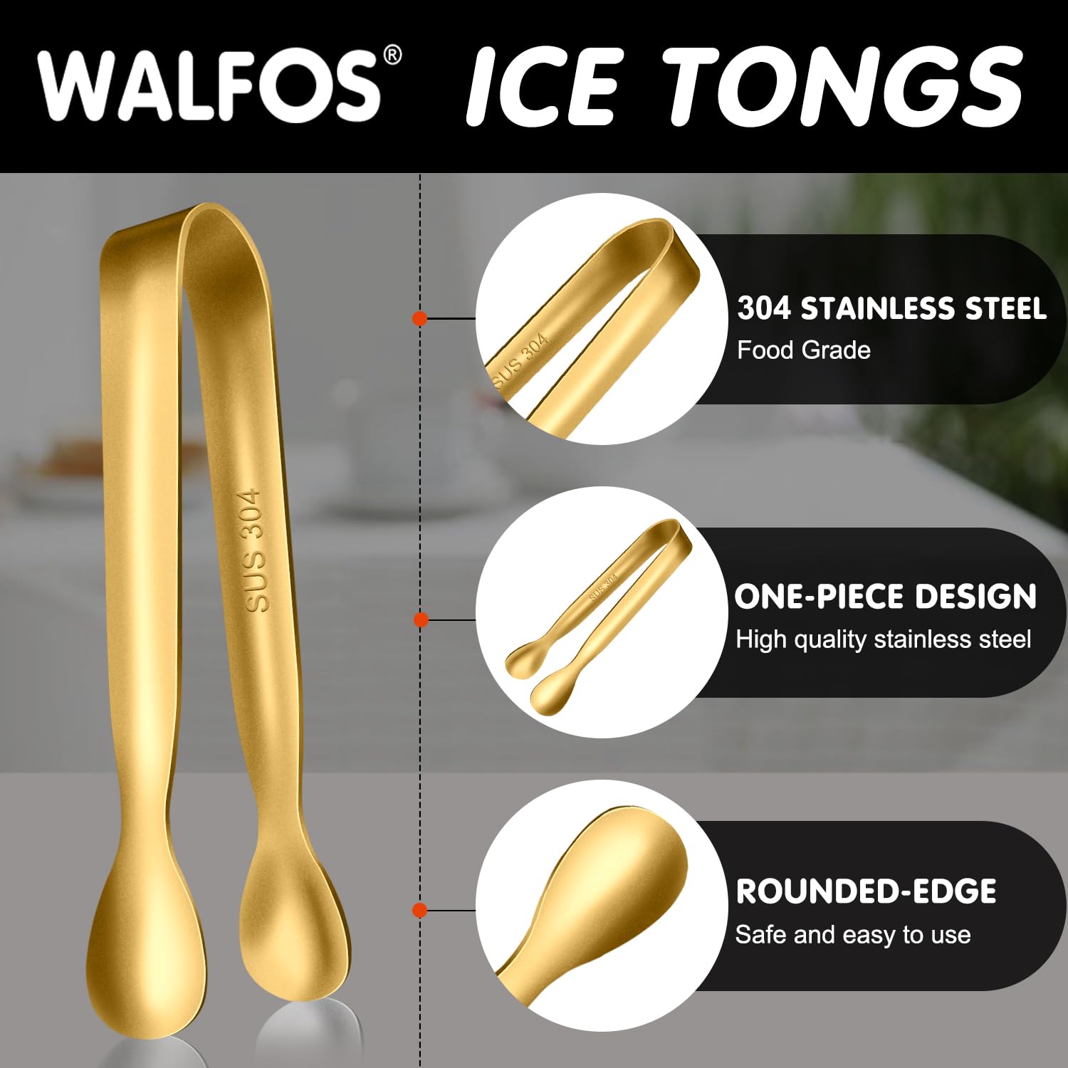 Pinzas doradas de Walfos para té y bar de café, servicio limpio.